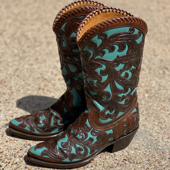 ML Leddy Shoes - ML LEDDY turquoise tooled boots